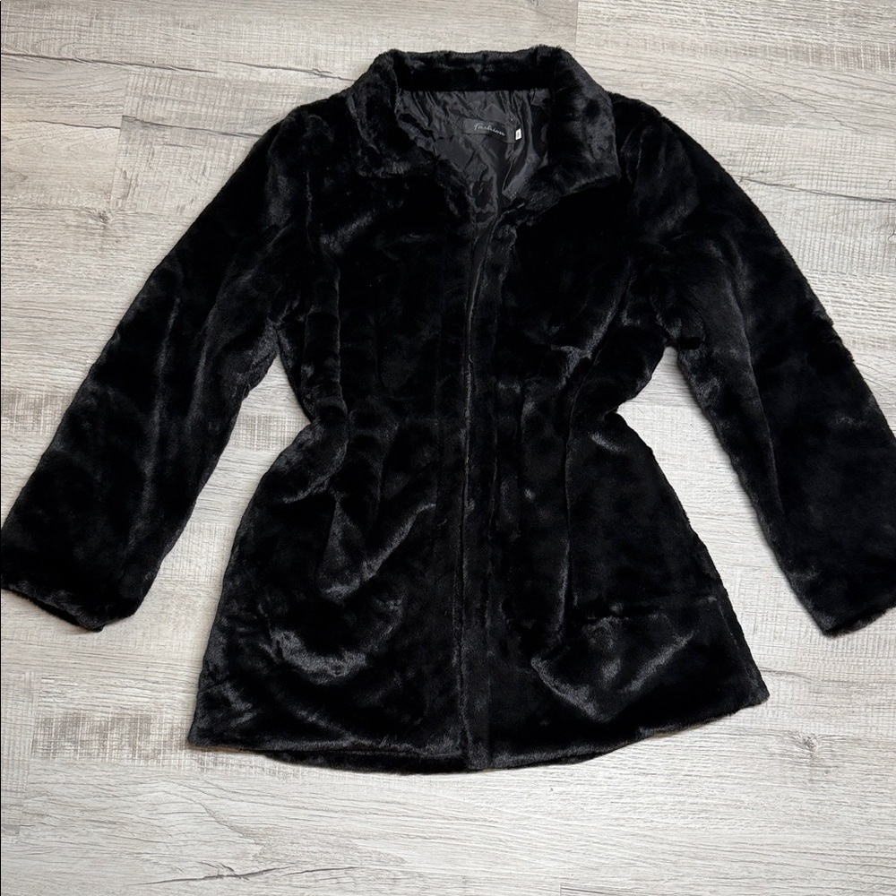 Elegant Black Faux Fur Coat
